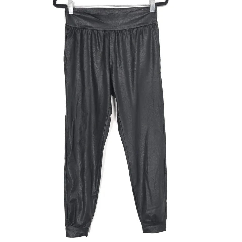 COMMANDO Faux Leather Jogger Pants Black High Rise Stretch Pull On Women Small - Picture 2 of 12